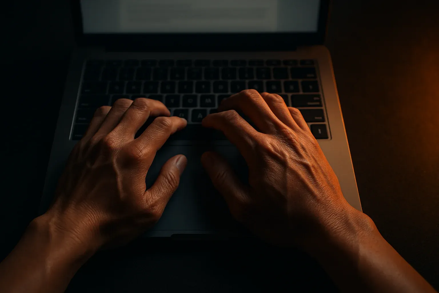 Cận cảnh tay người đàn ông Việt gõ bàn phím laptop hiện đại